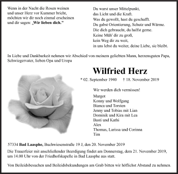 Traueranzeige von Wilfried Herz von Siegener Zeitung