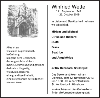 Traueranzeige von Winfried Wette von Siegener Zeitung