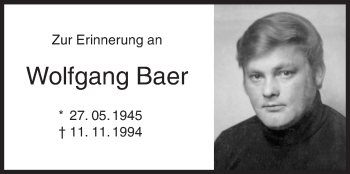 Traueranzeige von Wolfgang Baer von Siegener Zeitung