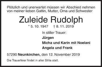 Traueranzeige von Zuleide Rudolph von Siegener Zeitung