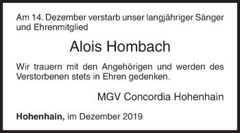 Traueranzeige von Alois Hombach von Siegener Zeitung