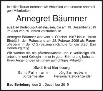 Traueranzeige von Annegret Bäumner von Siegener Zeitung