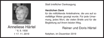 Traueranzeige von Anneliese Härtel von Siegener Zeitung