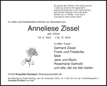 Traueranzeige von Anneliese Zissel von Siegener Zeitung