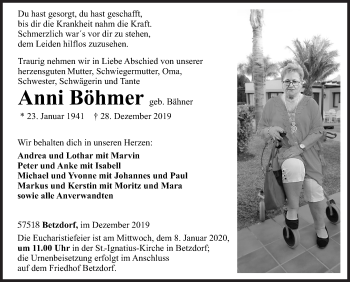 Traueranzeige von Anni Böhmer von Siegener Zeitung