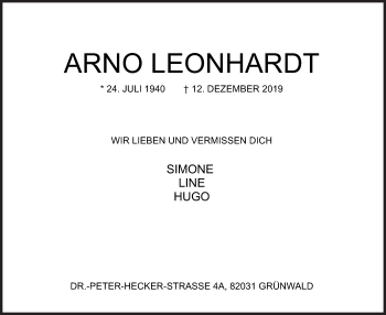Traueranzeige von Arno Leonhardt von Siegener Zeitung
