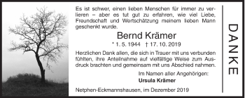 Traueranzeige von Bernd Krämer von Siegener Zeitung