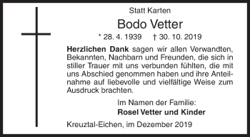 Traueranzeige von Bodo Vetter von Siegener Zeitung
