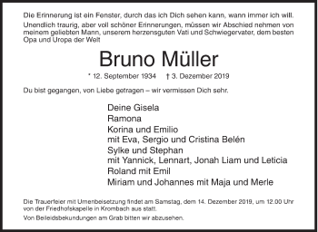 Traueranzeige von Bruno Müller von Siegener Zeitung