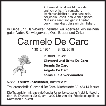 Traueranzeige von Carmelo De Caro von Siegener Zeitung