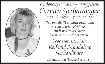 Traueranzeige von Carmen Gerhardinger von Siegener Zeitung