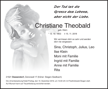 Traueranzeige von Christiane Theobald von Siegener Zeitung