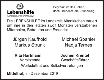Traueranzeige von Die LEBENSHILFE trauert von Siegener Zeitung