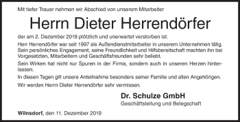 Traueranzeige von Dieter Herrendörfer von Siegener Zeitung