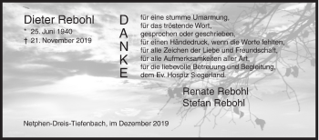 Traueranzeige von Dieter Rebohl von Siegener Zeitung