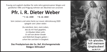 Traueranzeige von Dieter Weber von Siegener Zeitung