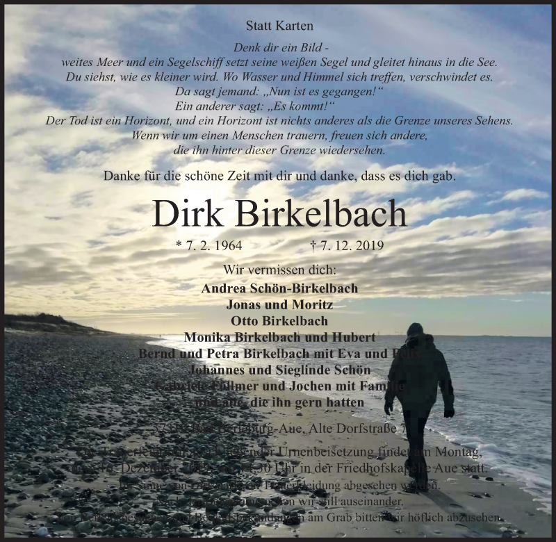  Traueranzeige für Dirk Birkelbach vom 10.12.2019 aus Siegener Zeitung