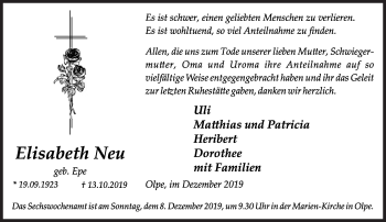Traueranzeige von Elisabeth Neu von Siegener Zeitung