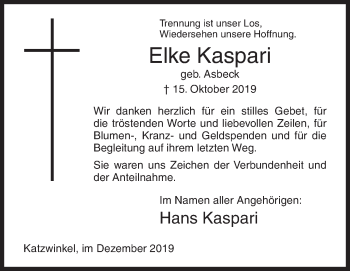 Traueranzeige von Elke Kaspari von Siegener Zeitung