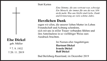 Traueranzeige von Else Dickel von Siegener Zeitung
