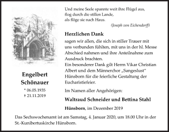 Traueranzeige von Engelbert Schönauer von Siegener Zeitung