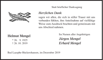 Traueranzeige von Erhard Mengel von Siegener Zeitung