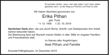 Traueranzeige von Erika Pithan von Siegener Zeitung