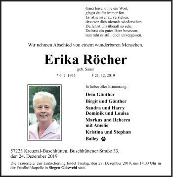 Traueranzeige von Erika Röcher von Siegener Zeitung