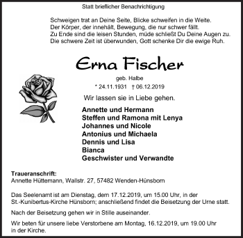 Traueranzeige von Erna Fischer von Siegener Zeitung