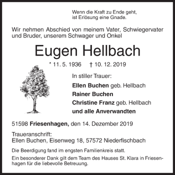 Traueranzeige von Eugen Hellbach von Siegener Zeitung