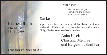 Traueranzeige von Franz Utsch von Siegener Zeitung