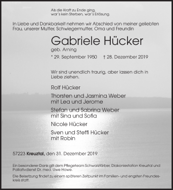 Traueranzeige von Gabriele Hücker von Siegener Zeitung
