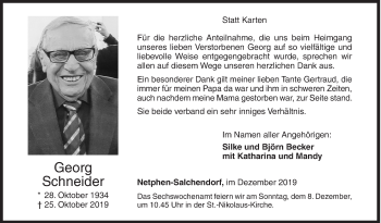 Traueranzeige von Georg Schneider von Siegener Zeitung