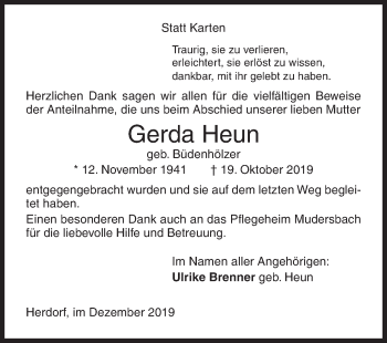 Traueranzeige von Gerda Heun von Siegener Zeitung