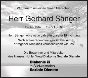 Traueranzeige von Gerhard Sänger von Siegener Zeitung