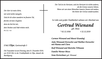 Traueranzeige von Gertrud Wienand von Siegener Zeitung