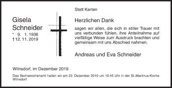 Traueranzeige von Gisela Schneider von Siegener Zeitung