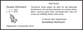 Traueranzeige von Gustav Hohmann von Siegener Zeitung