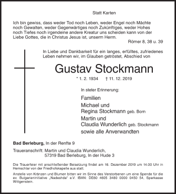 Traueranzeige von Gustav Stockmann von Siegener Zeitung