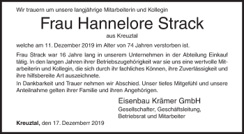 Traueranzeige von Hannelore Strack von Siegener Zeitung