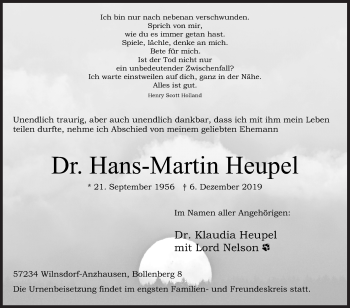 Traueranzeige von Hans-Martin Heupel von Siegener Zeitung