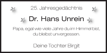 Traueranzeige von Hans Unrein von Siegener Zeitung