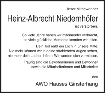 Traueranzeige von Heinz-Albrecht Niedernhöfer von Siegener Zeitung