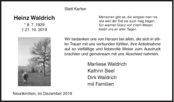 Traueranzeige von Heinz Waldrich von Siegener Zeitung