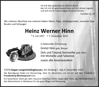 Traueranzeige von Heinz Werner Hinn von Siegener Zeitung