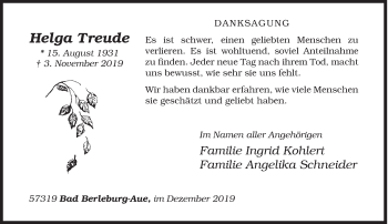 Traueranzeige von Helga Treude von Siegener Zeitung