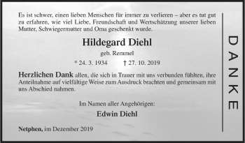 Traueranzeige von Hildegard Diehl von Siegener Zeitung