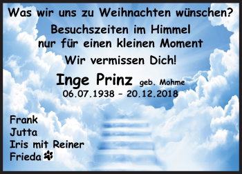 Traueranzeige von Inge Prinz von Siegener Zeitung
