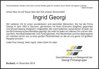 Traueranzeige von Ingrid Georgi von Siegener Zeitung