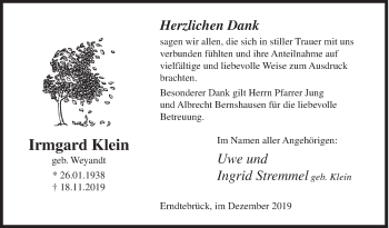 Traueranzeige von Irmgard Klein von Siegener Zeitung